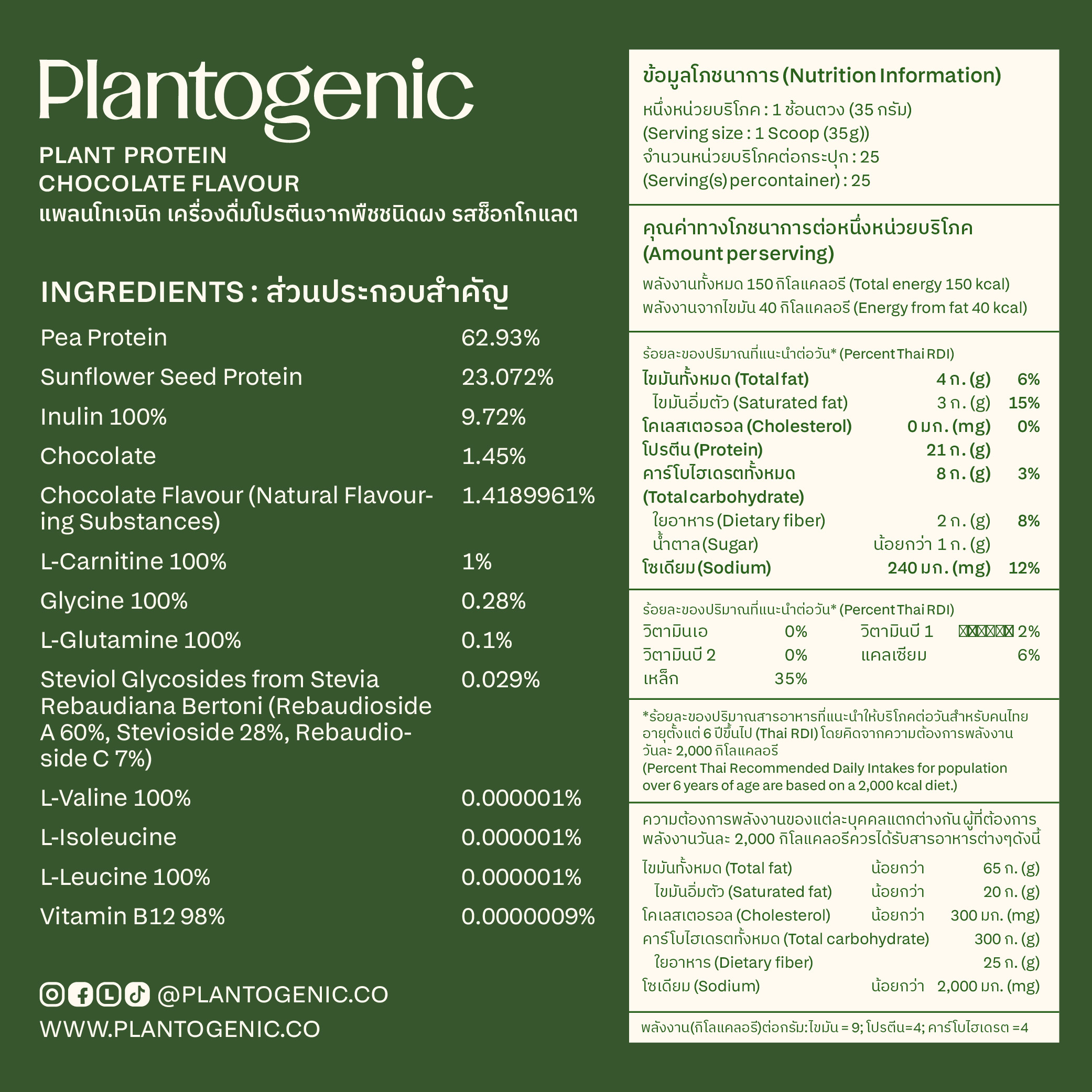 Chocolate Plant Protein โปรตีนพืชพร้อมชงรสช็อกโกแลต - Image 3